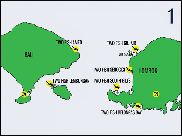 two fish divers bali lombok map