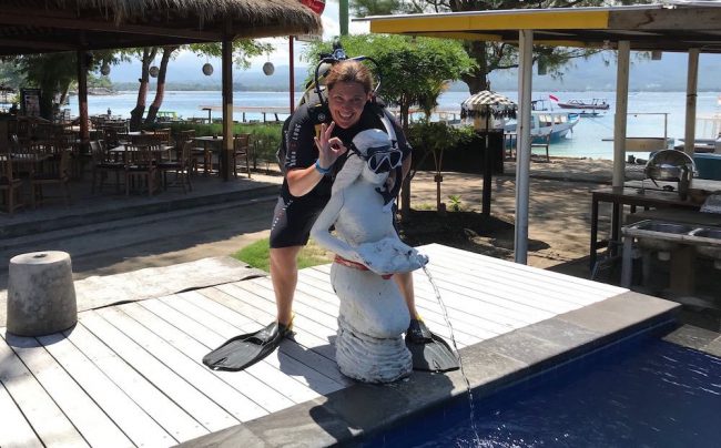Mel with fountain copy Divemaster Course in Indonesia