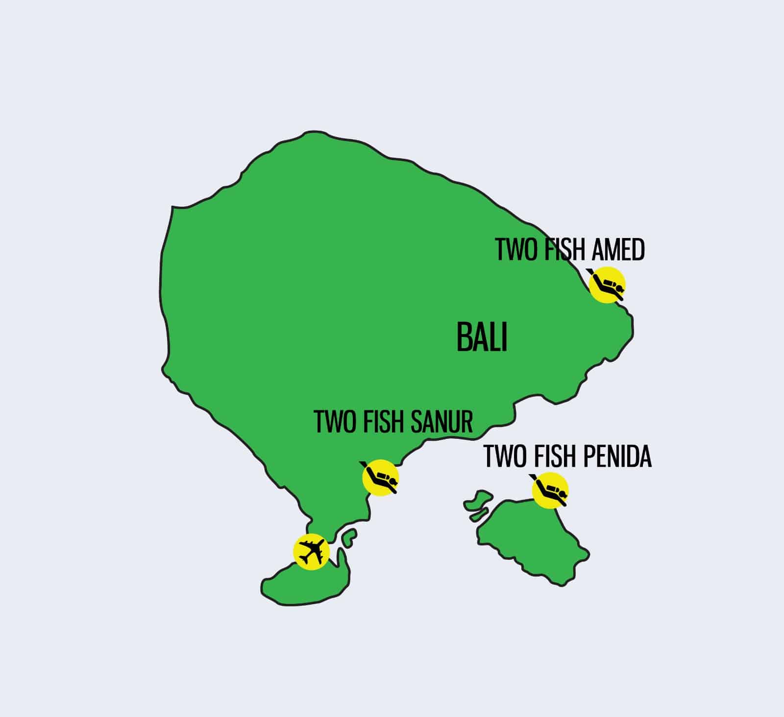 Map of two fish bali locations